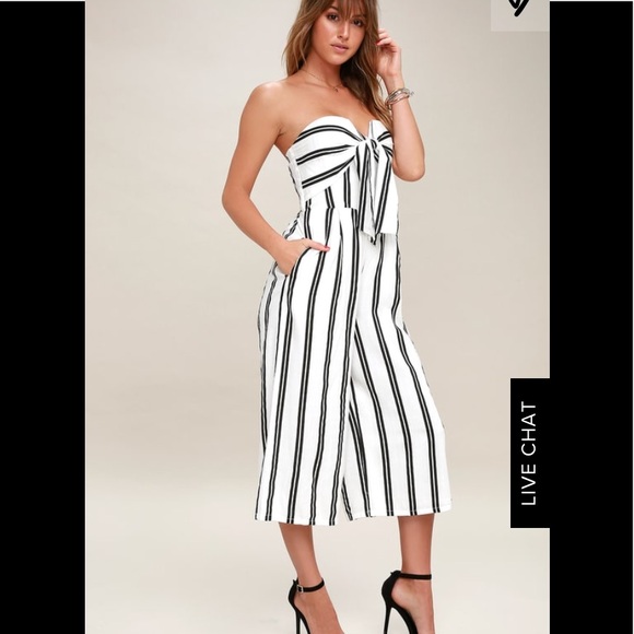 Lulus Pants - Lulu’s Margo Black and White Striped Midi Jumpsuit